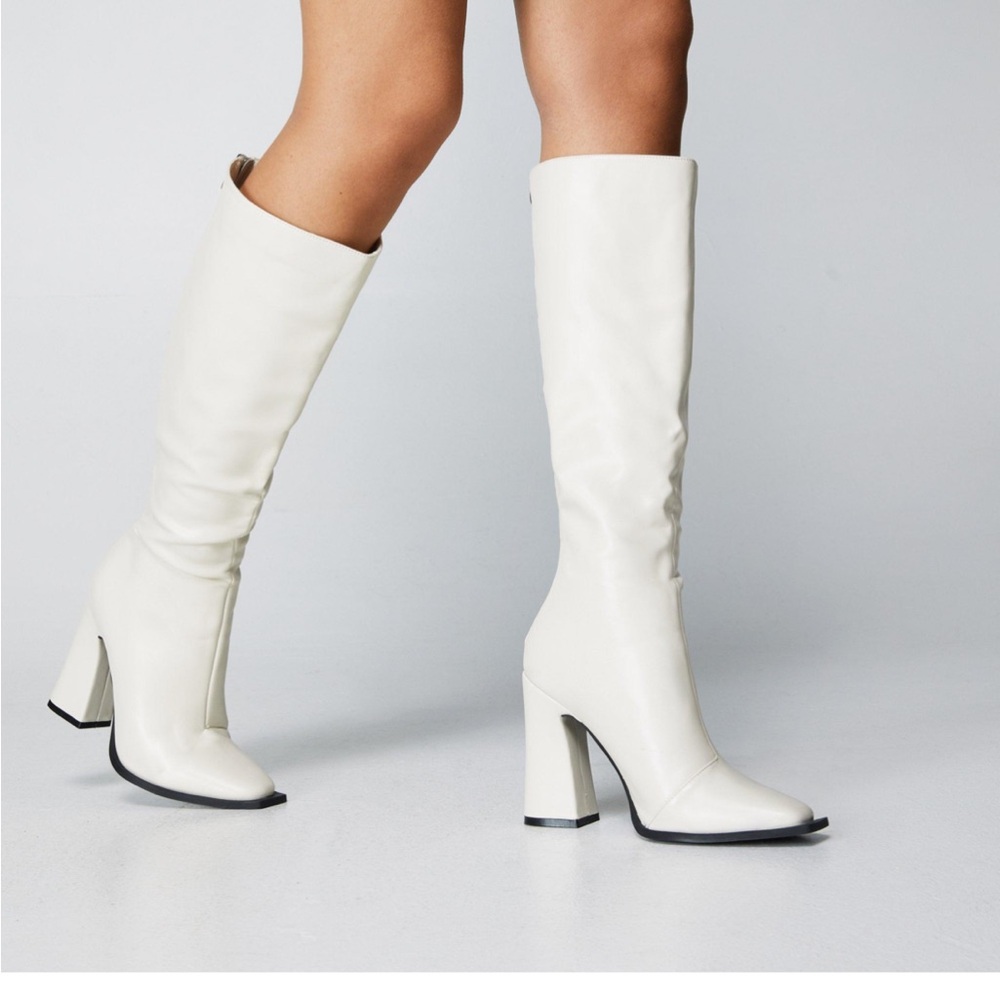 NWOT Nasty Gal White Sleek Heeled Knee High Boots